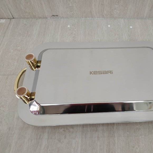 Stainless steel Tray Gold Handle Rectangular 16" x 12" - Picture 2 of 3
